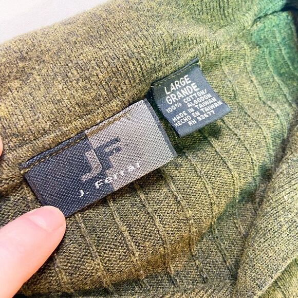 J.Ferrar men’s green orange stripe ribbed pullover collared cotton sweater L - Picture 5 of 8